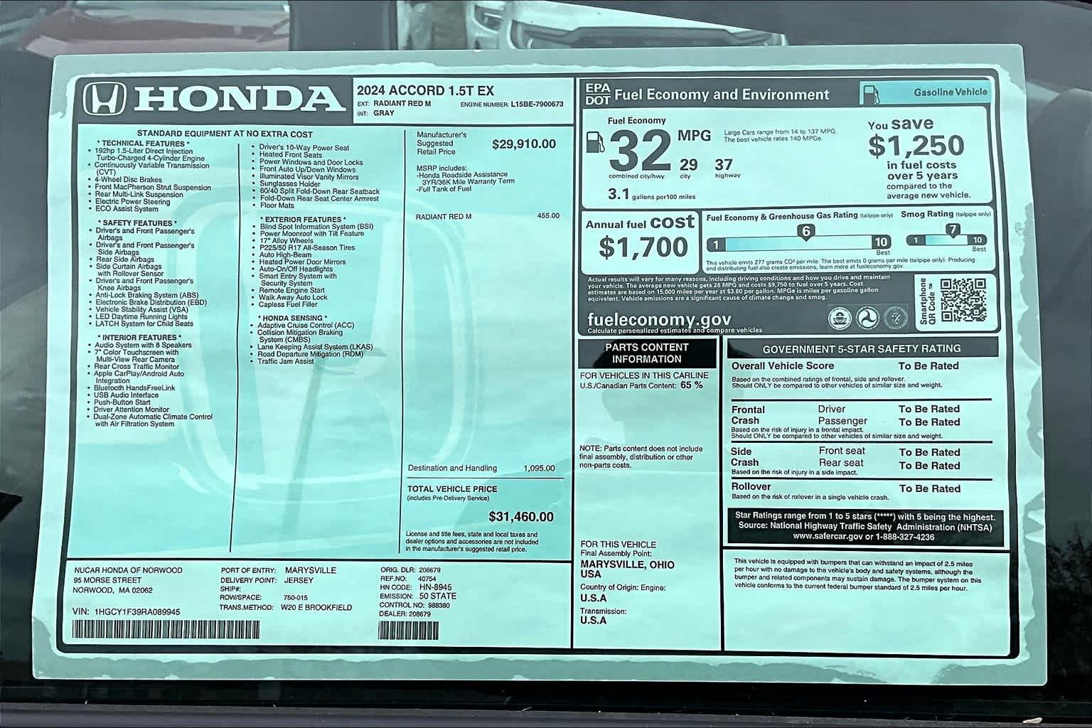 2024 Honda Accord EX - Photo 16