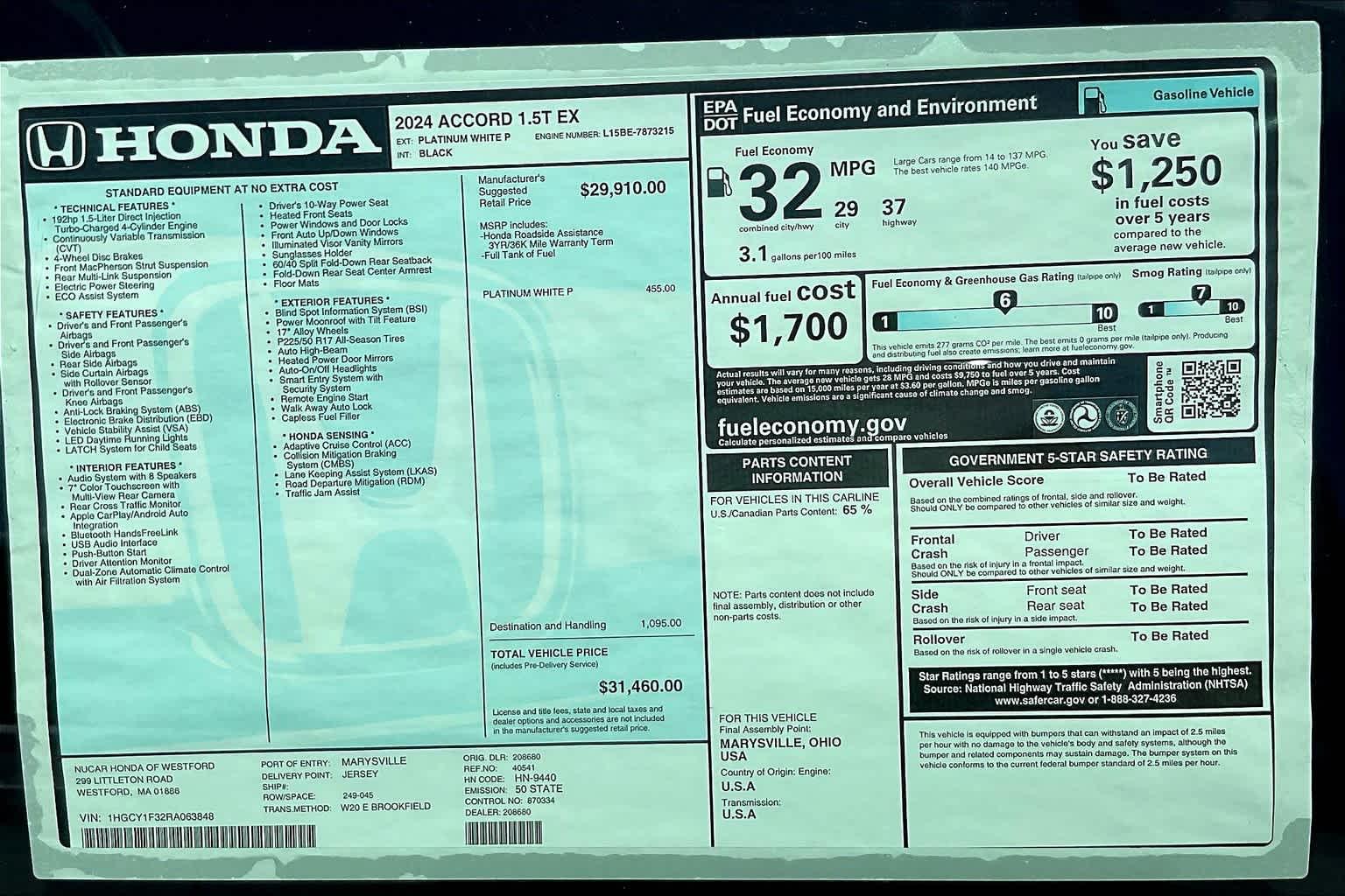 2024 Honda Accord EX - Photo 16